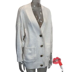 MNG Wool Blend Cardigan Sweater Women Small Crème‎ Button Up Soft Cozy Oversized